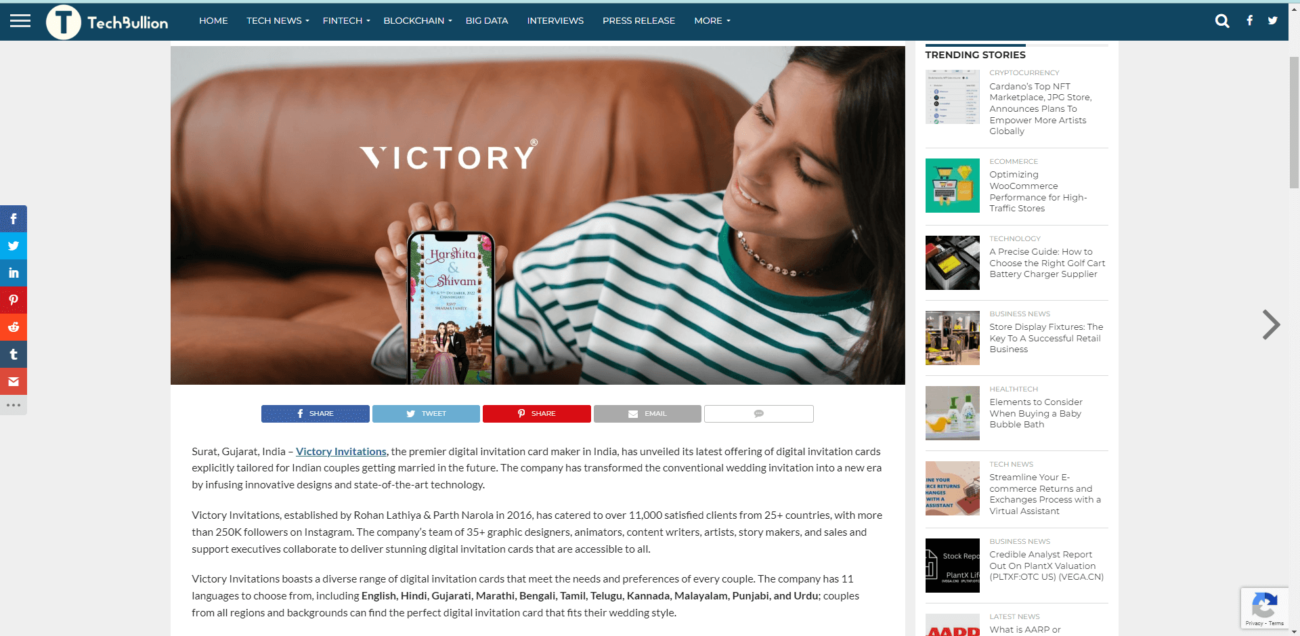 Victory Invitations” Launches Its Ground-breaking Digital Invitation Cards for Indian Couples