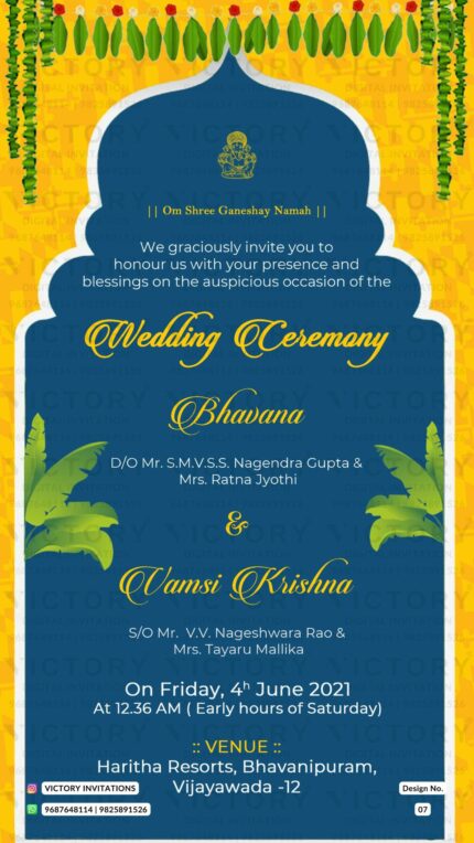 Andhra pradesh wedding invitation card Design no. 7