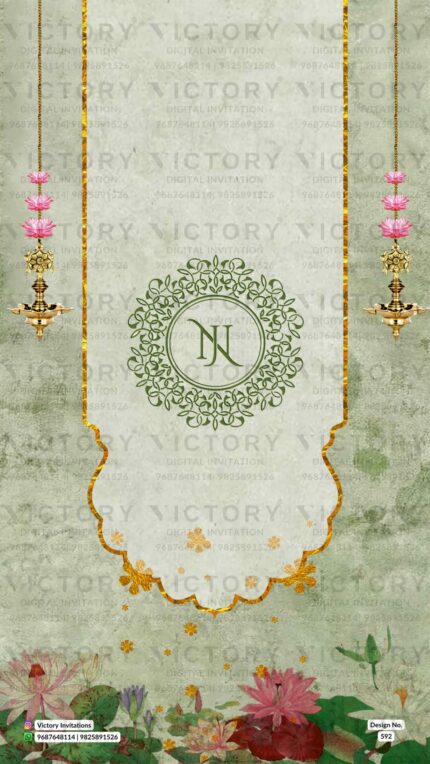 Pastel Shaded and Gold Traditional Floral Vintage Theme Wedding E-invites with Stunning Festive Indian Bride and Groom No-Face