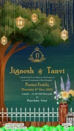 Traditional couple caricature invitation card for wedding ceremony of hindu punjabi sikh family in english language with Royal Garden theme design 579