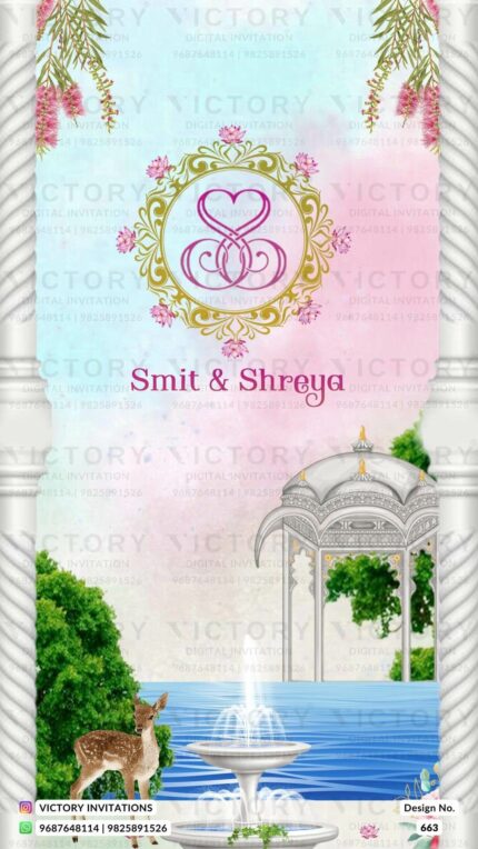 Magnificent Pastel Pink and Blue Shaded Vintage Theme Indian Wedding Invites with Regal Vintage Illustrations
