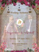 Pastel Pink and Beige Vintage Theme Traditional Indian Wedding Invitations with Stunning Original Couple Portraits, Design no. 433