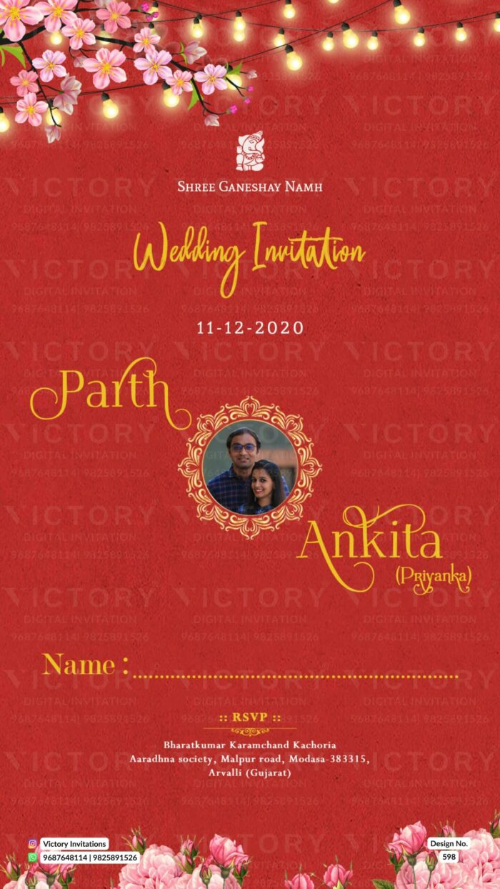 "A Delightful Indian-Hindu Wedding Invitation in Pastel Hues with an English Doodle." Design No. 598