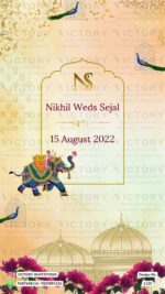 Majestic Gold and Vibrant Shaded Traditional Floral Theme Indian Online Wedding Cards with Festive Indian Doodle Illustrations, Design no. 1120