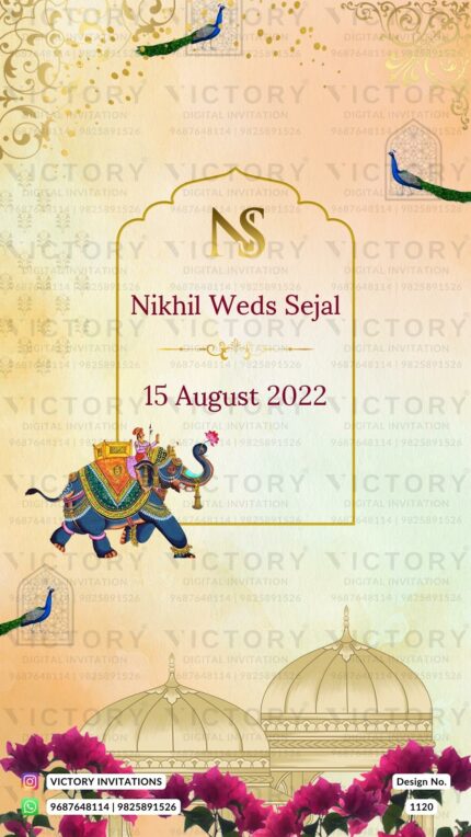 Wedding ceremony invitation card of hindu rajasthani royal family in English language with traditional theme design 1120
