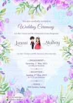 An Exquisite Invitation with a Striking Pale Purple and Green Tulip Blossom Artistry, Customized with a Delightful doodle and image of the couple, Design no.396
