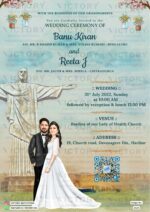 "An Extravagant and Elegant Isu Krist-themed Virtual Christian Invitation Card with Couple Caricature Illustration and a Scanner Barcode for a Modern Indian-Christian Wedding" Design no. 2123