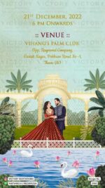Romantic Rajasthani Theme Wedding Invitation with Royal Couple Caricature,