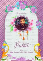 Stunning Pink and Brown Traditional Floral Theme Indian Digital Wedding Invites with Beautiful Original Couple Portraits