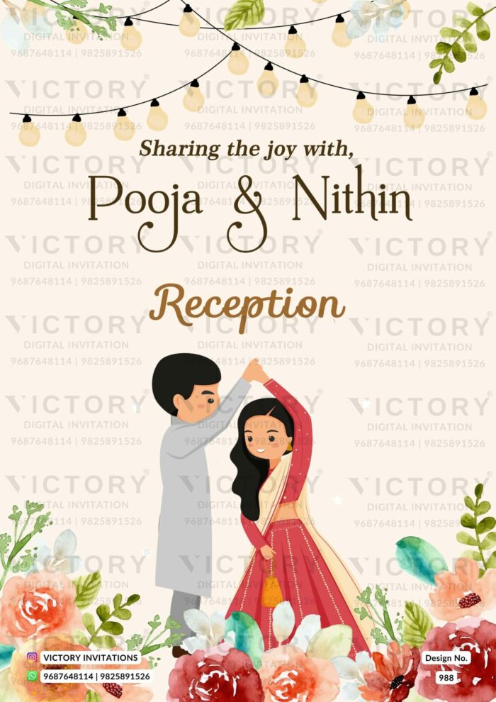 Vibrant and Pastel Shaded Indian Traditional Pre-Wedding Invitations with Classic Festive Indian Bride and Groom Doodle Illustrations