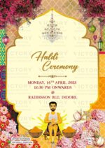 Traditional Beige and Vibrant-Shaded Vintage Floral Theme Digital Wedding Invites with Festive Indian Bride and Groom Doodle