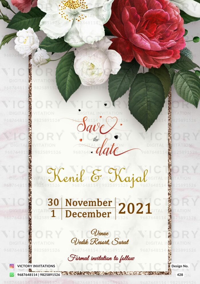 An Enchanting Blend of Lavender Mist Digital Invitation Card with Glittering Frame, and Floral Elegance, Design no.428