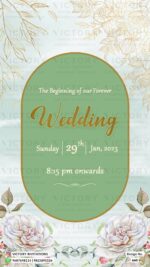 Vibrant Water-Colored Electric Blue and Gold Traditional Floral Theme Online Wedding Invitations with Lake Resort Original Portrait