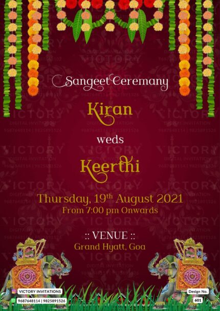 Vibrant Colors and Rich Traditions of a Sangeet Ceremony with Our Maroon Oak and Wine Red Themed Digital Invitation