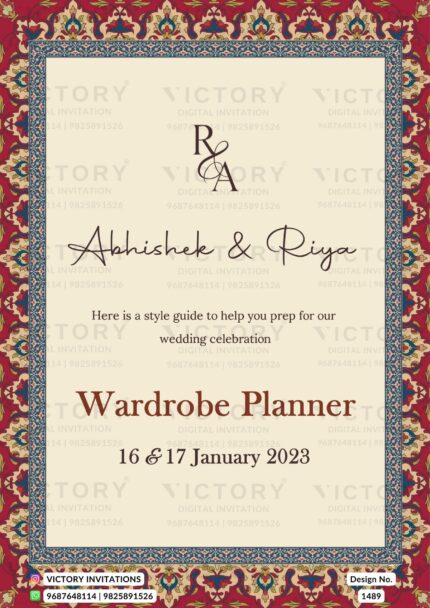 A virtual Wardrobe Planner with a Creamy background, Delightful Doodles, and Intricate Dark Cream Frame with Damask Motifs, Design no.1489