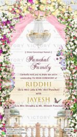 Lavish Pastel and Vibrant Shaded Traditional Whimsical Theme Indian Wedding Save the Date Invites with Couple Caricature Illustrations, Design no. 2860