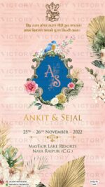 Shimmering Pink and Blue Whimsical Floral Theme Indian Digital Wedding Invites Indian Wedding Couple Doodle Illustration, Design no. 2449