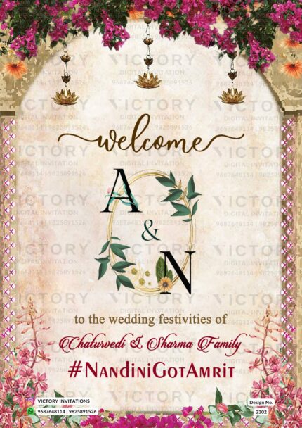 Wedding ceremony invitation card of hindu gujarati marwari family in English language with floral theme design 2302