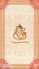 An Opulent Digital Wedding Invitation in Dairy Cream scenery with Ganesha's logo, Enchanting Couple's Line Art, Regal Palace Illustration, Intricate Frames, and Ornate Mandala designs, design no.1349