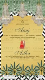 Beige and Dull Gold Traditional Whimsical Tropical Theme Indian Online Wedding Invites with Indian Folk Artists Miniature Illustrations, design no. 2044
