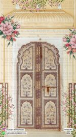 Pink and Ivory Vintage Floral Theme Indian Wedding E-invitations with Kumbhalgarh Resort Illustration, design no. 2056