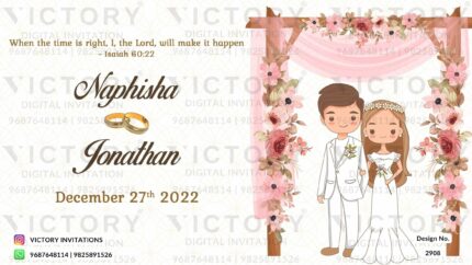 New Dazzling Christion Wedding Ceremony Invitation card on White texture background White Couple Doodle. Design no. 2908