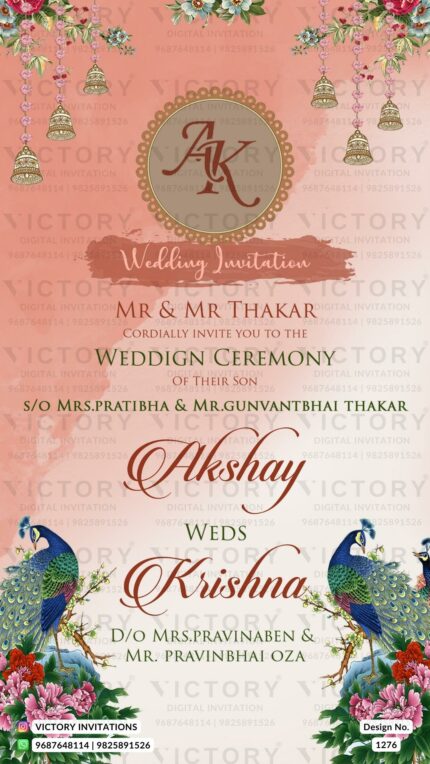 Wedding ceremony invitation card of hindu gujarati leuva family in English language with minimalistic theme design 1276