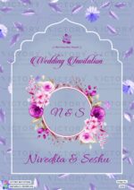 Muted Blue and Lilac Floral Theme Indian Electronic Wedding Invitations, Design no. 1348