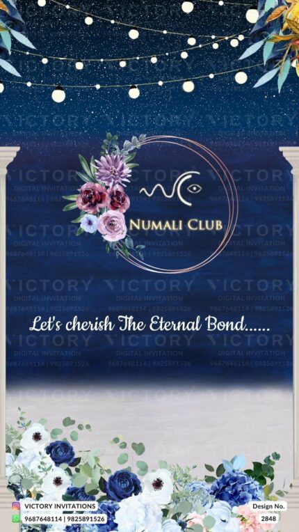 Midnight Blue and Ivory Whimsical Theme Bhamini-Vallabh (Husband’s Night) Invitation Cards, Design no. 2848