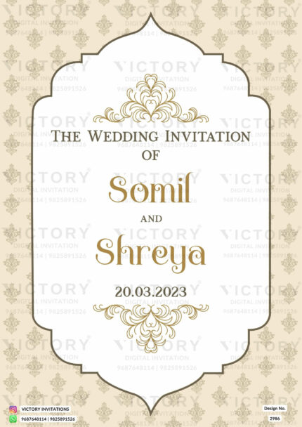 Wedding ceremony invitation card of hindu gujarati patel family in English language with Arch theme design 2986