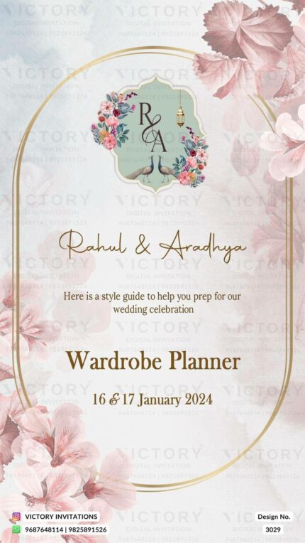 "A Mesmerizing Wardrobe Planner: A Stylishly Designed Guide with Backdrop Colors, Couple Doodles, and Floral Delights" Design no. 3029