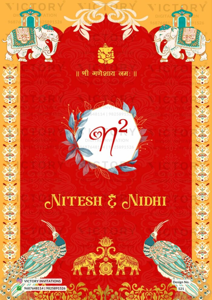 Wedding ceremony invitation card of hindu west bengal bengali family in marathi language with arch theme design 521