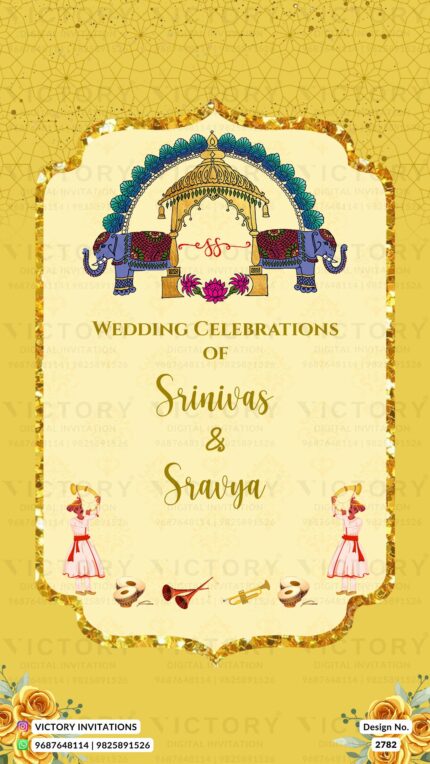 A Symphony of Rajasthani Folk Music, Captivating Logo, Botanical Beauty in Exquisite Wedding Invitation Card. Design no. 2782