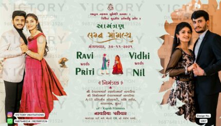 Pastel Shaded Indian Traditional Vintage Floral Theme Wedding E-invitations with Original Couple Portraits and Indian Wedding Doodle design no. 1007