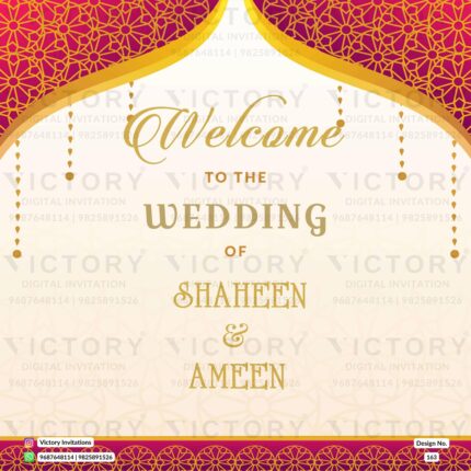 A Mesmerizing Symphony of Vista White Welcome Wedding Standee Unveiling the Golden Arch and Enchanting Mandala Patterns, Design no.163