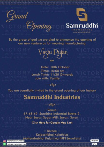 An allure of Nile Blue, Enchanting Logo, and Intricate Design Line Patterns in a Digital Grand Opening Invitation