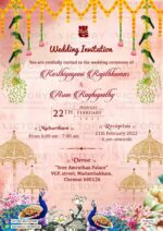 Traditional Crimson Red and Blush Pink Vintage Theme Indian Online Wedding Cards with Classic Indian Bride and Groom Doodle Illustrations,