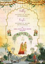 Pastel Pink and Gold Traditional Vintage Theme Indian Tamil Online Wedding Invites with No-face Couple and Indian Artists’ Doodle Illustrations, Design no. 2977