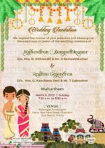 "Vintage Indian Illustrations and Wedding Doodle on New Rustic Beige Tropical Digital Wedding Invitation Card"