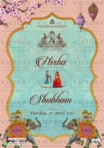 Pastel Pink and Blue Vintage Floral Theme Indian Wedding Save the Date Invitations with Classic Indian Wedding Couple Doodle Illustrations, Design no. 2752