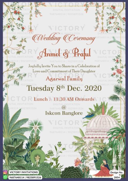 A Majestic wedding e-invite with Symphony of Milk White Splendor, Floral Bliss, and Delightful Doodles" Design no. 2854