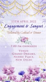 Water-colored Pink and Lilac Floral Theme Indian Wedding E-cards with Sikh Wedding and No-face Wedding Couple Illustrations, Design no. 2886
