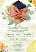Water-colored Pastel Green and Beige Voguish Floral Theme Indian Online Wedding Invites with Stunning Original Couple’s Wedding Rings Portraits