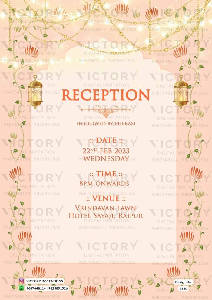 Traditional Pastel Shaded Vintage Floral Theme Indian Wedding E-invitations with Classic Indian Wedding Doodle Illustrations