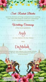 An enchanting Wedding Invitation Unfolding the Beauty of Light and Dark Blues, Captivating Doodles, Arch Gate Splendor, and Vintage Floral Delights, Design no.3152