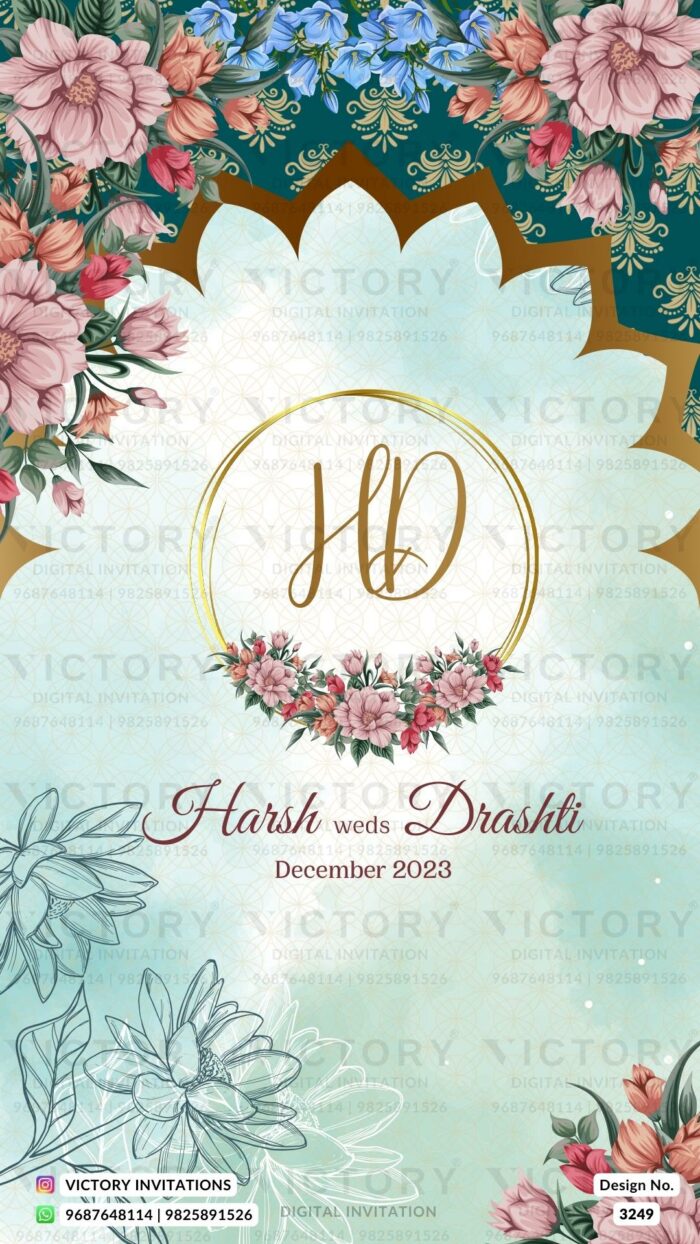 Wedding ceremony invitation card of hindu punjabi haryanvi family in English language with Floral theme design 3249