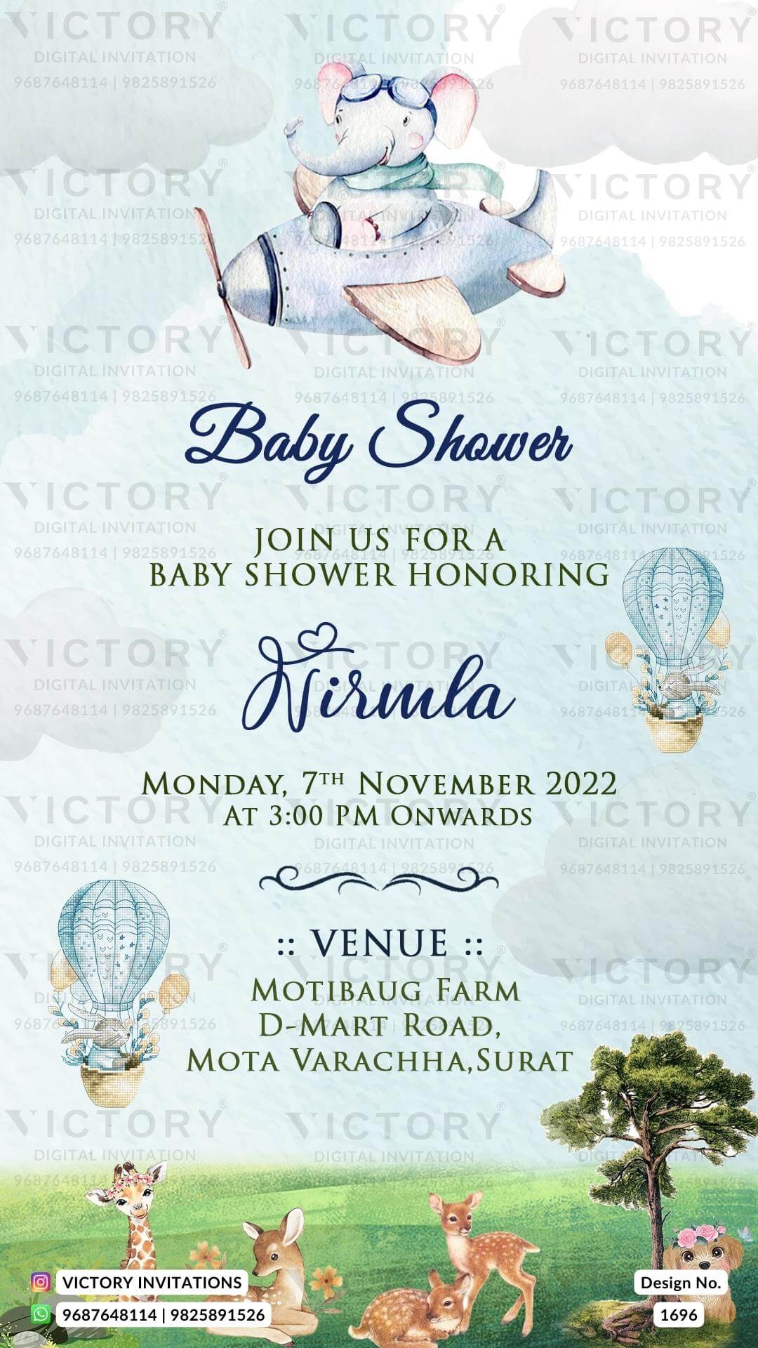 Baby Shower digital invitation card in english design no.1696