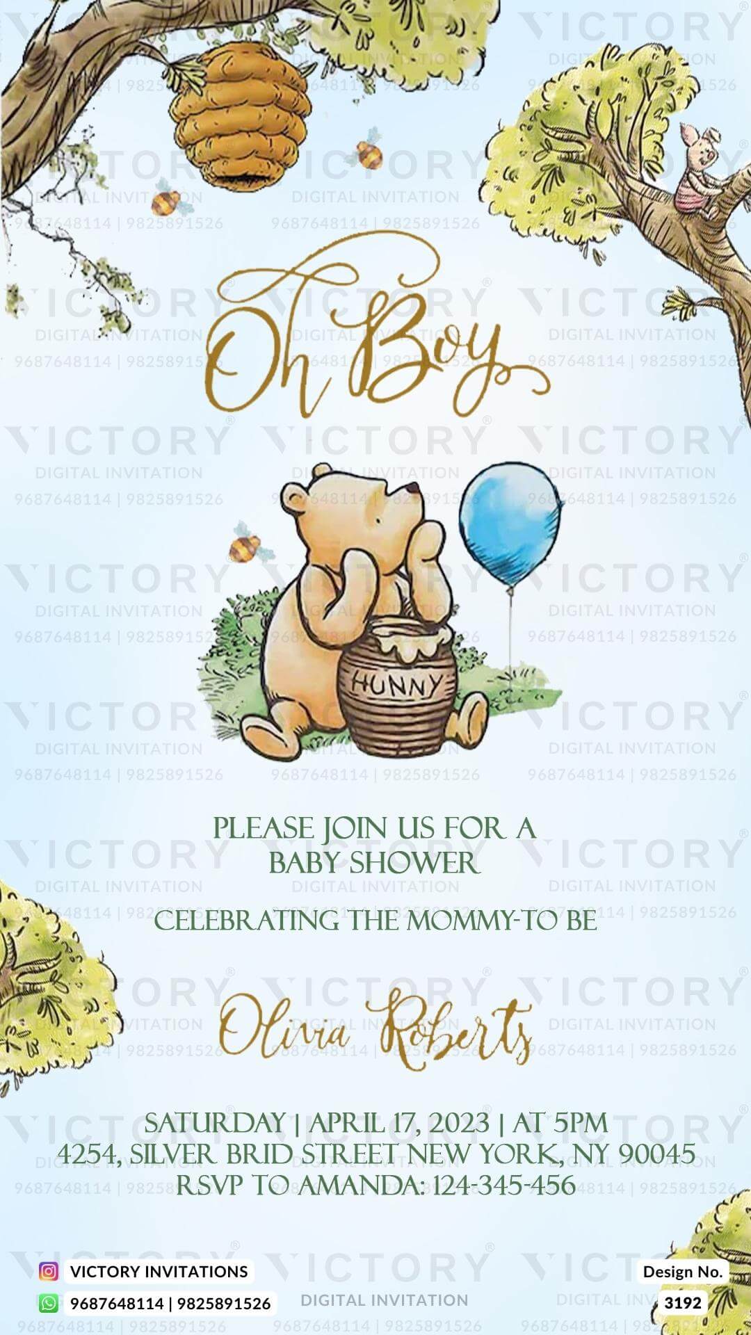 Baby Shower digital invitation card in english design no.3192