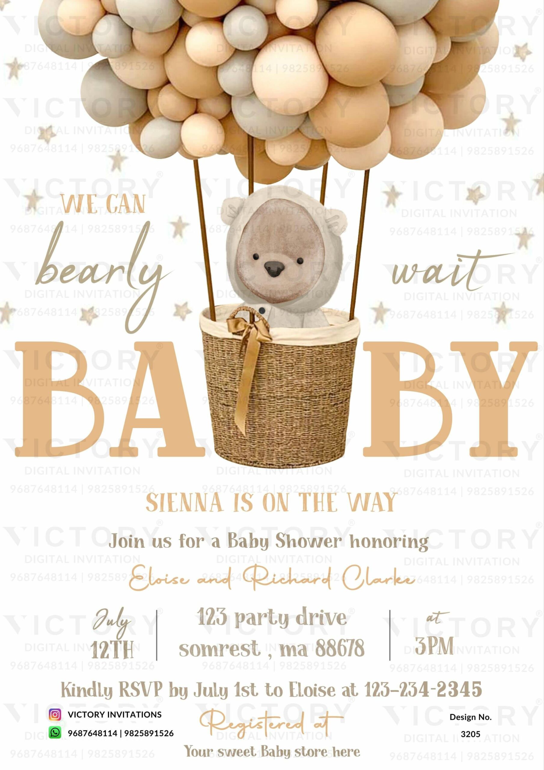 Baby Shower digital invitation card in english design no.3205