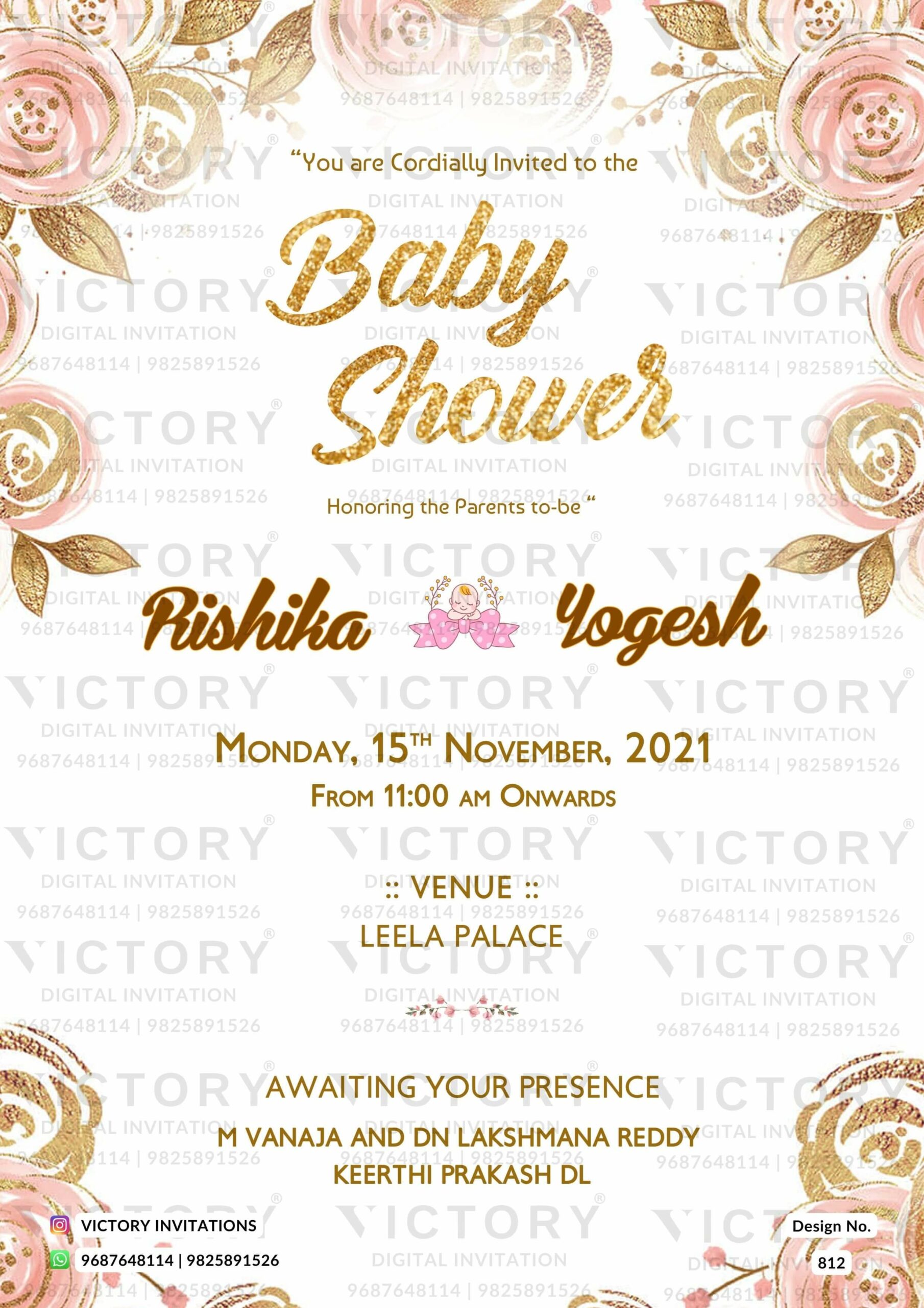 Baby Shower digital invitation card in english design no.812
